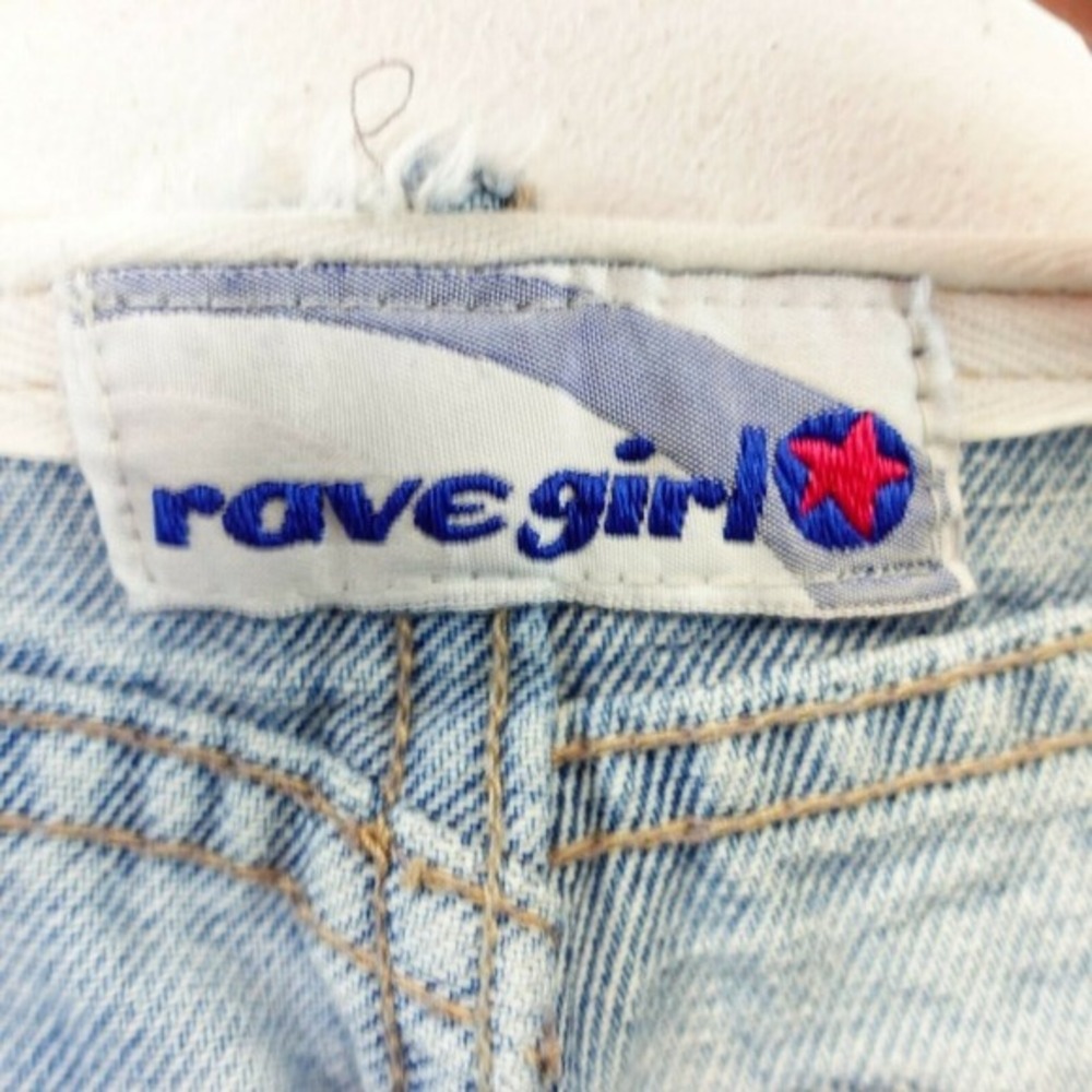 90s Y2K Festival Girls Jeans 8 Blue Distressed Denim Straight Raw Edge RAVE GIRL - Picture 2 of 11